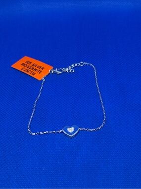 147 Sterling Silver Heart Bracelet with Blue Enamel and Cubic Center